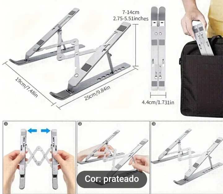 Suporte dobravel para portátil, tablet e telemóvel
