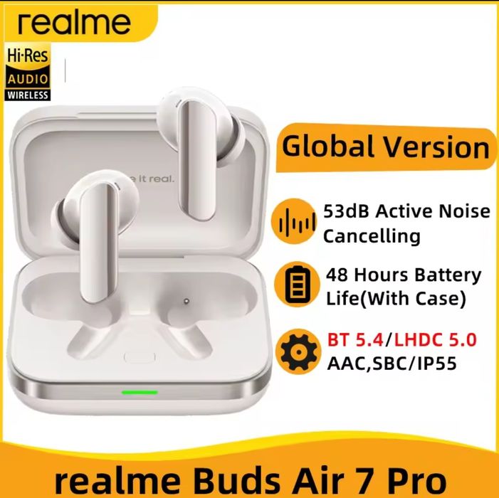 Топ TWS наушники Realme Buds Air 7 pro,LHDC,53db,48h,Global+Подарок#