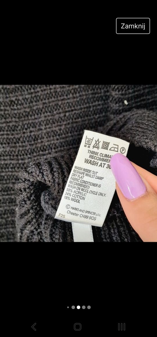 Świetna czarna tunika na jesień 18% wełna 24% bawełna plus size
