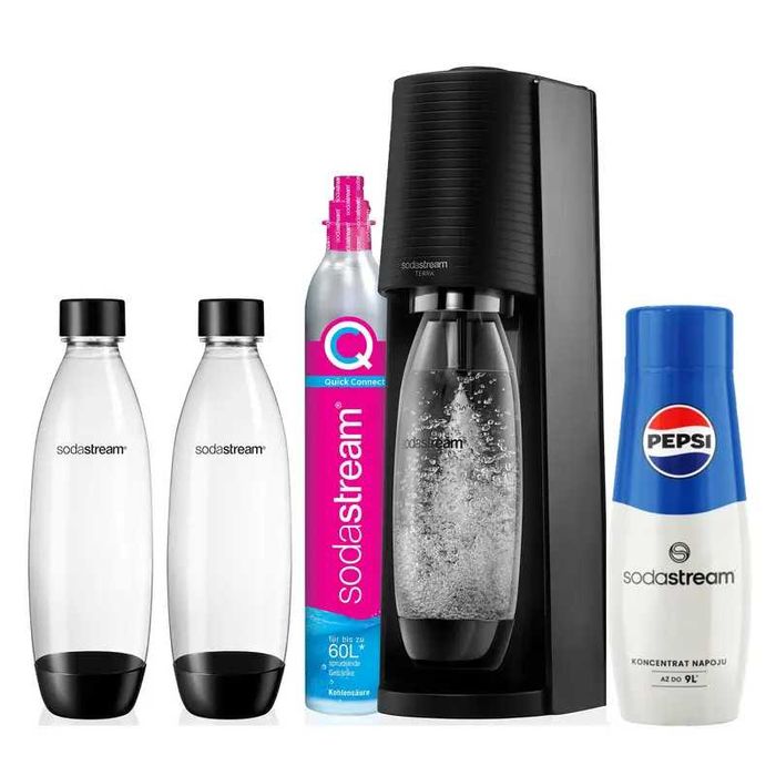 SodaStream Terra + Nabój + 2 Butelki 1L + Syrop Pepsi