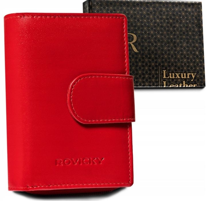 Skórzany portfel damski z systemem RFID Protect luxury nowy czerwony
