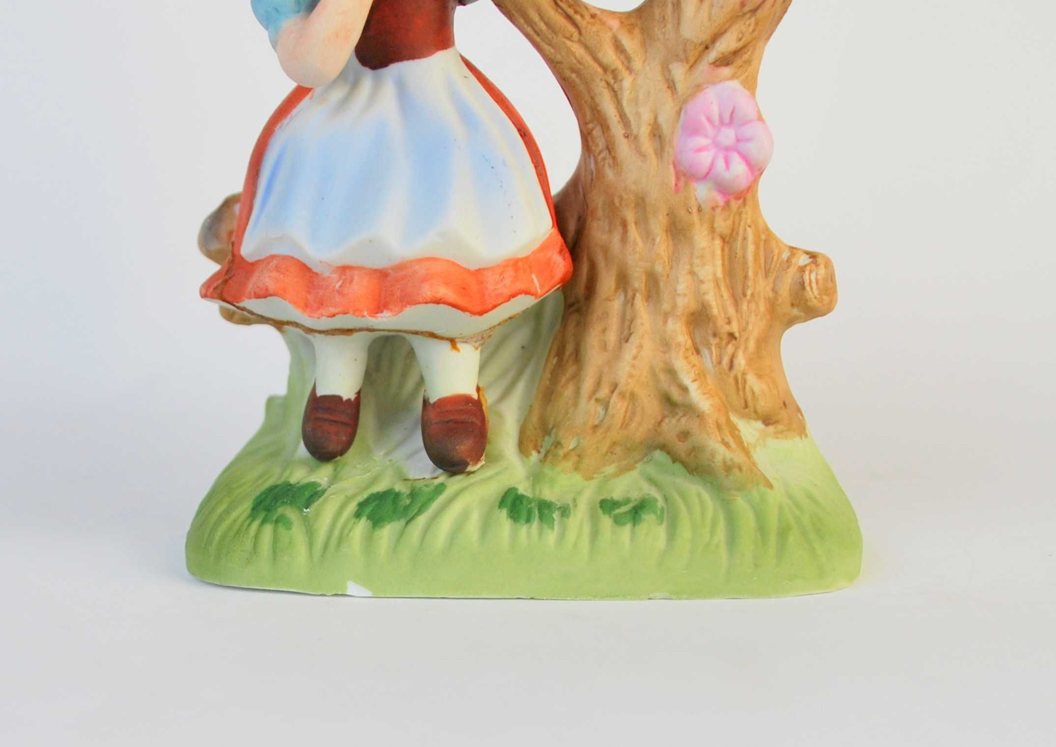 2 figurki porcelanowe chłopiec dziewczynka wiejski folk ptaki destrukt