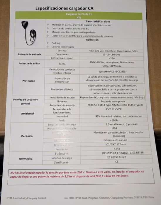 Зарядна станція BYD   3.7-- 11 кВт