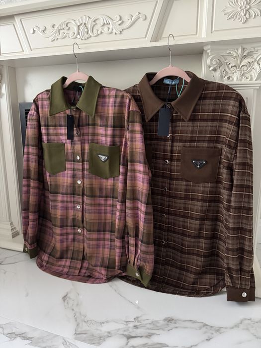 Рубашка люкс бренд в клеточку розовая шоколадная коричневая