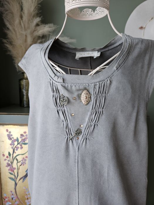 Elisa Cavaletti Szara Sukienka damska letnia  Wiskozowa M Boho Vintage