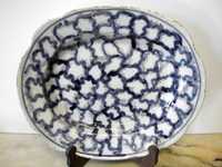 invulgar grande antigo prato oval-travessa em faiança portuguesa-azul