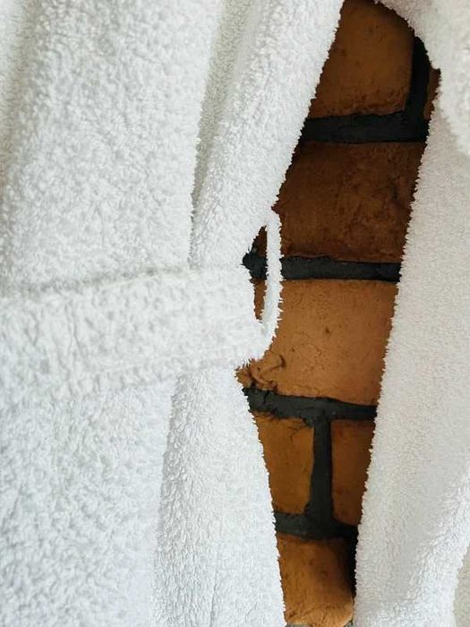 Biały szlafrok damski męski z kapturem bawełniany frotte L unisex