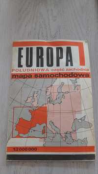 Mapa samochodowa,  Europa południowya, część zachodnia, rok. 1979