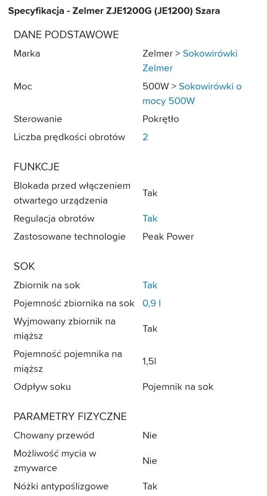 Sokowirówka Zelmer 1200G