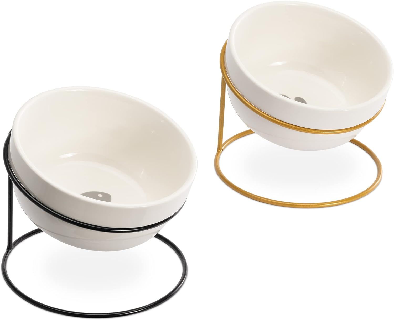 2X Ceramiczna Miska Na Karmę Z Żelaznym Stojakiem Złoto-Czarna