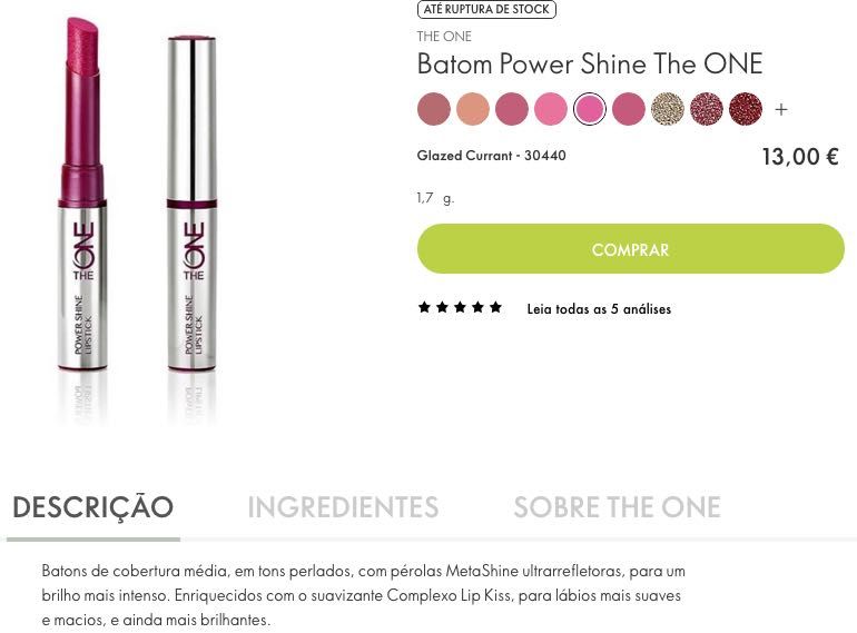 Batom Power Shine Rosa Vivo The One - Super Preço