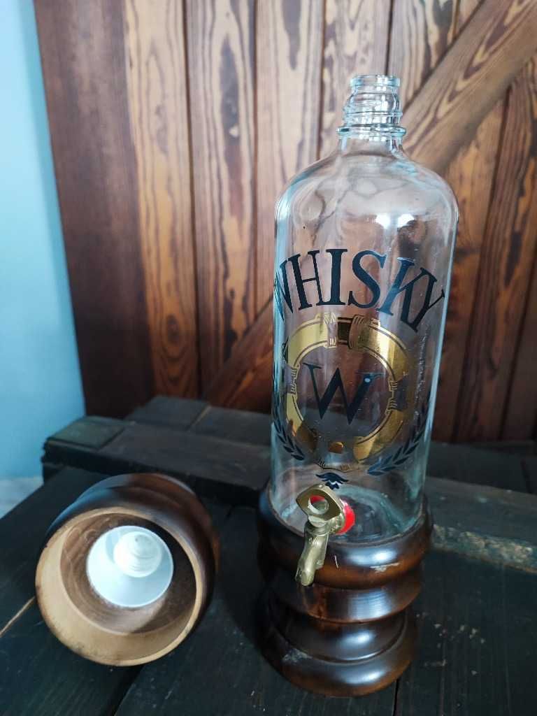 Butelka do Whisky z kranem drewno Vintage kolekcjonerska