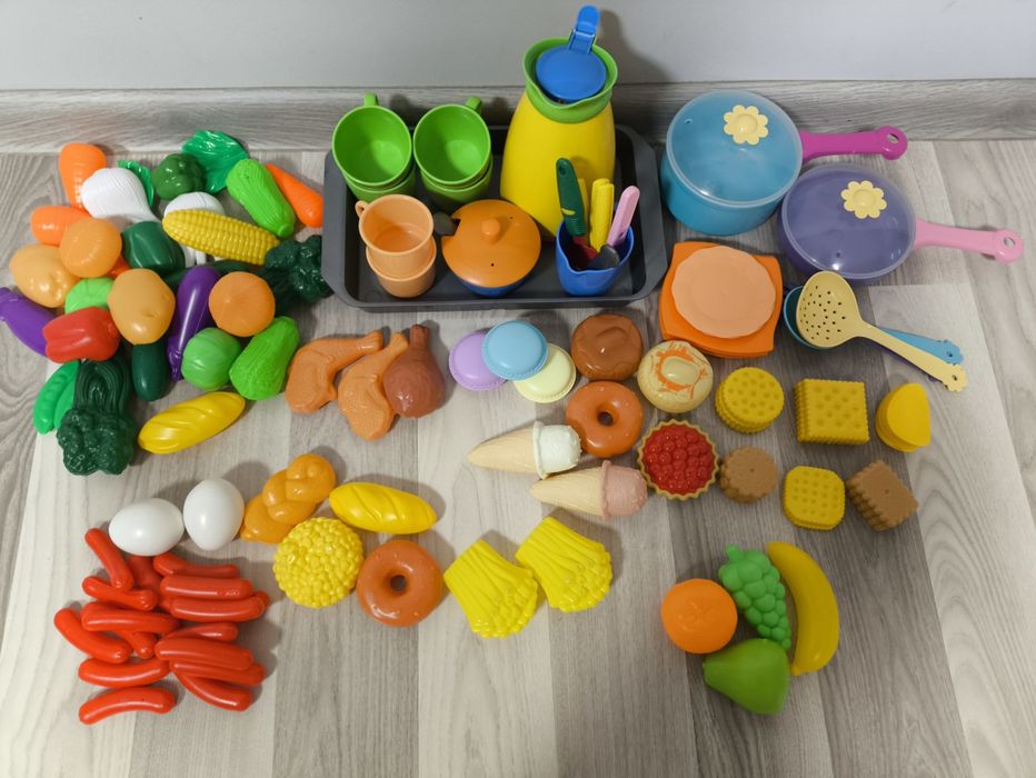 Duży zestaw do gotowania, do robienia kawy, warzywa, owoce, ciastka, l