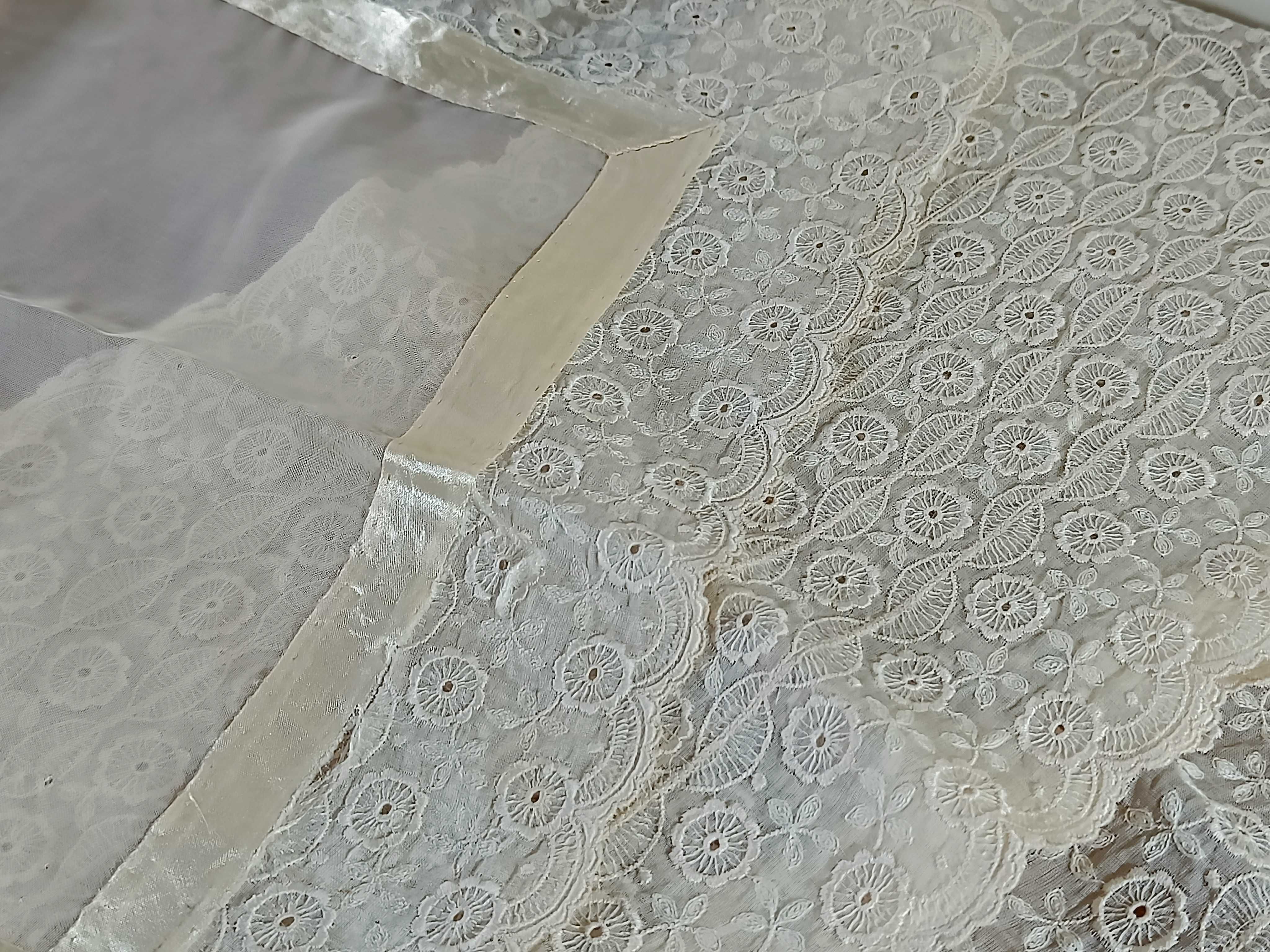 Conjunto napron /3 peças/ em tecido, tule e fita de setim
