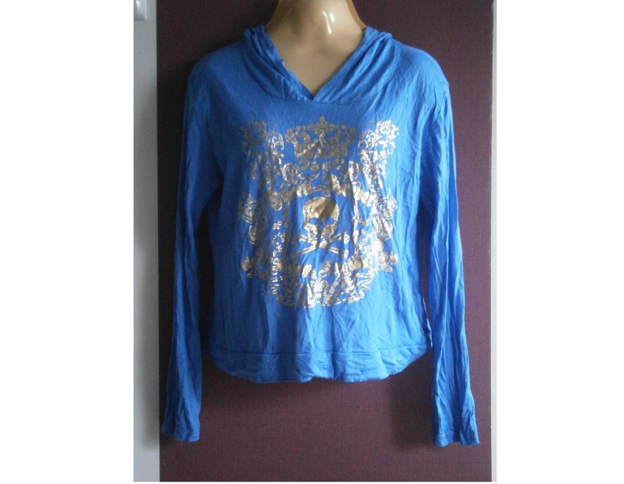 Bluzka z kapturem cienka bluza niebieska M 38