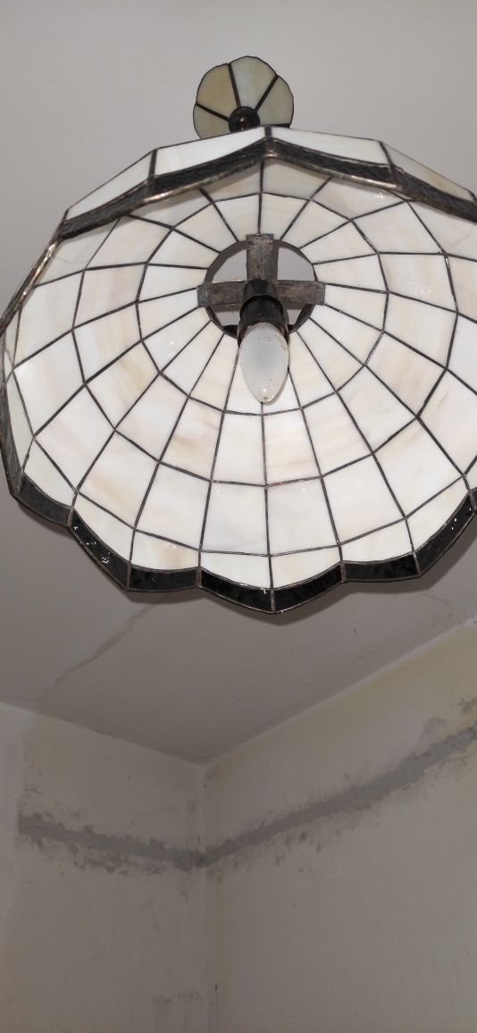 Piękna retro lampa witrażowa żyrandol PRL