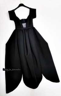 Asos Długa Czarna Sukienka Piankowa Gorsetowa Wieczorowa Balowa Gothic