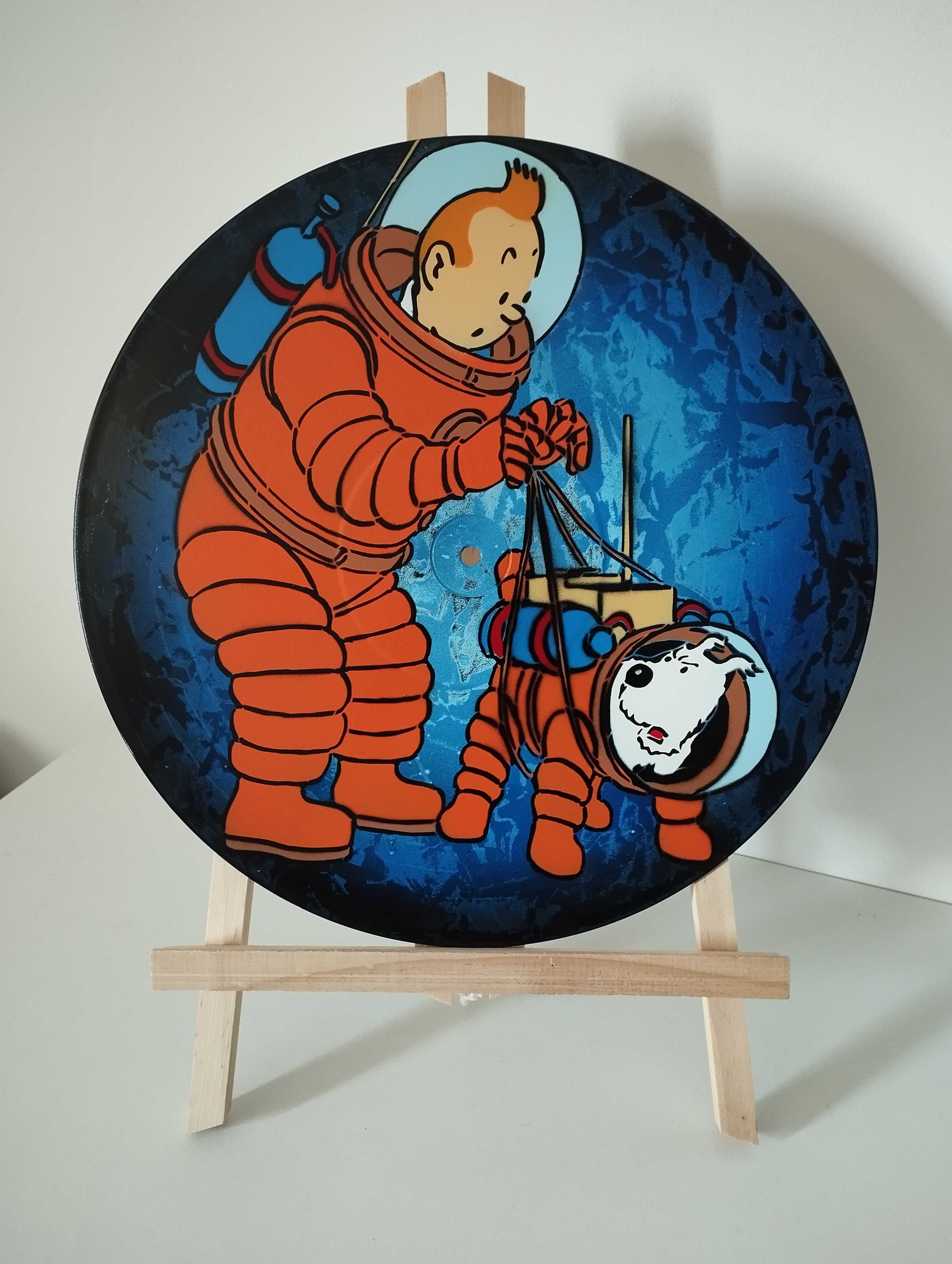 Tintin e Milu pintura original em disco de vinil
