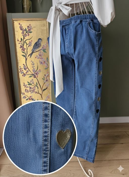 Spodnie damskie na gumce jeansowe XXL plus size Nowe z seruszkami szer