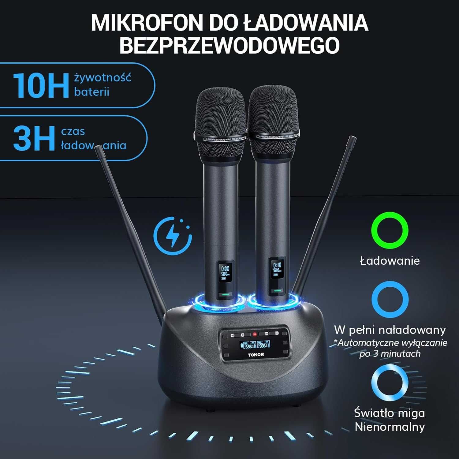 TONOR TW790 Akumulatorowy Mikrofon Bezprzewodowy, Metalowy Podwójny