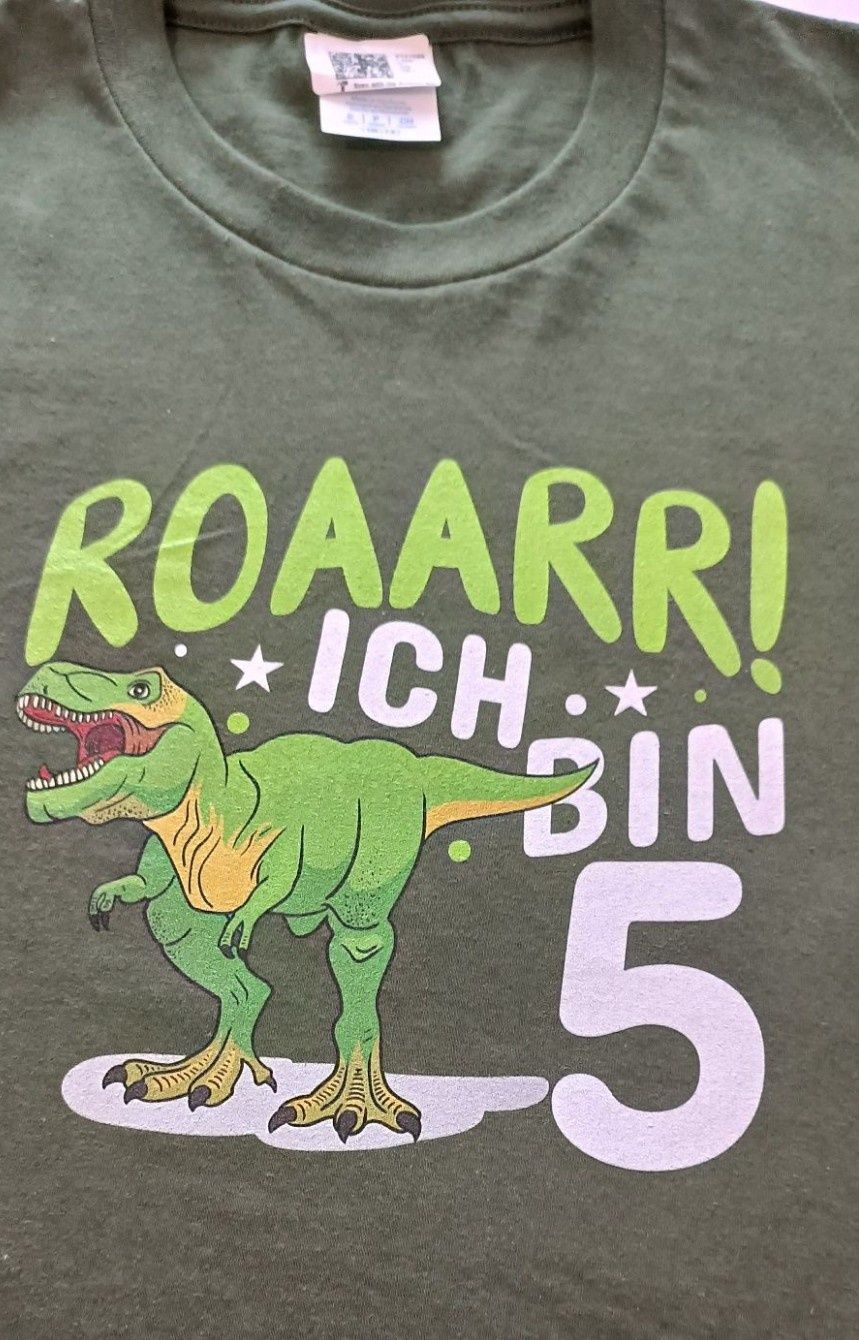 Koszulka Dziecięca z Nadrukiem Zielona Dinozaur r. 128. Nowa