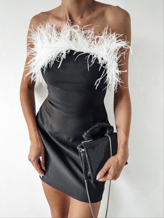 Zara pióra mała czarna sukienka XS