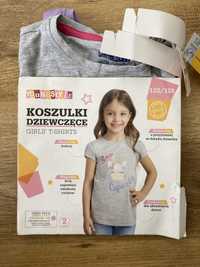 Nowe koszulki bawełniane krotki rekaw dla dziewczynki 122/128 dwie