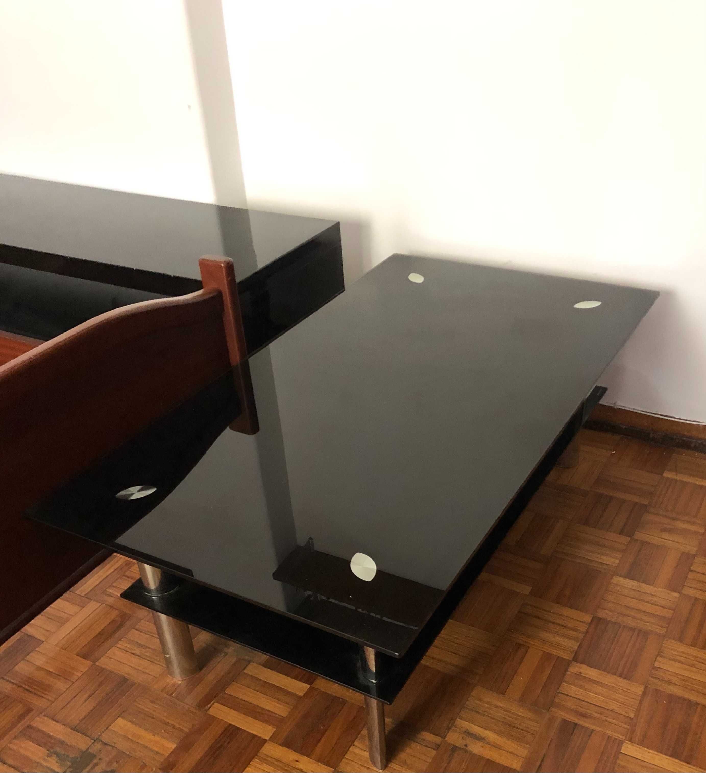 Mesa de apoio em vidro preto - Nova (110cm x 60cm)