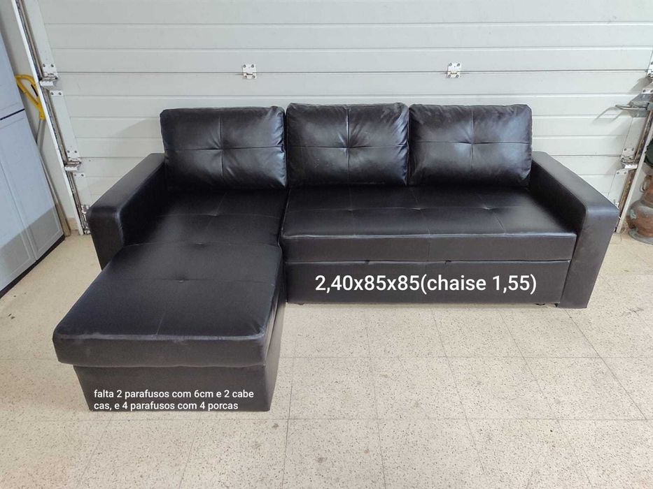 Sofá Chaise Long em pele preta