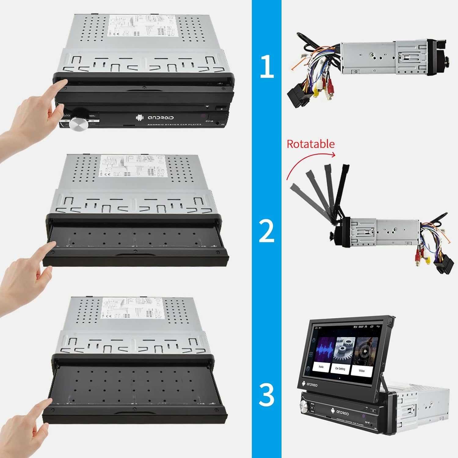 Radio 1 DIN android, ekran 7" GPS, , Bluetooth + KAMERA