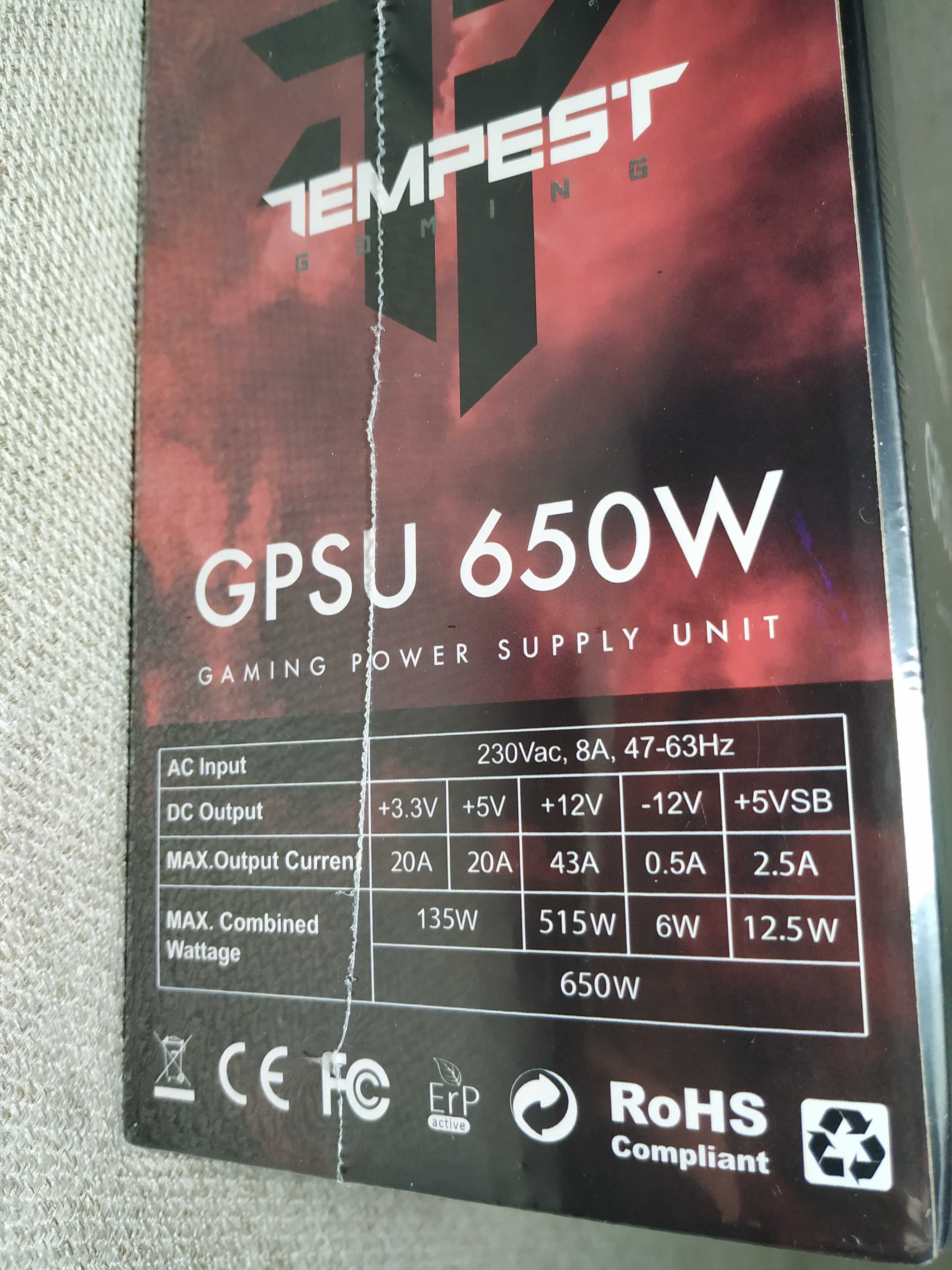 Fonte de Alimentação - Tempest Gaming GPSU 650W - NOVA e Selada