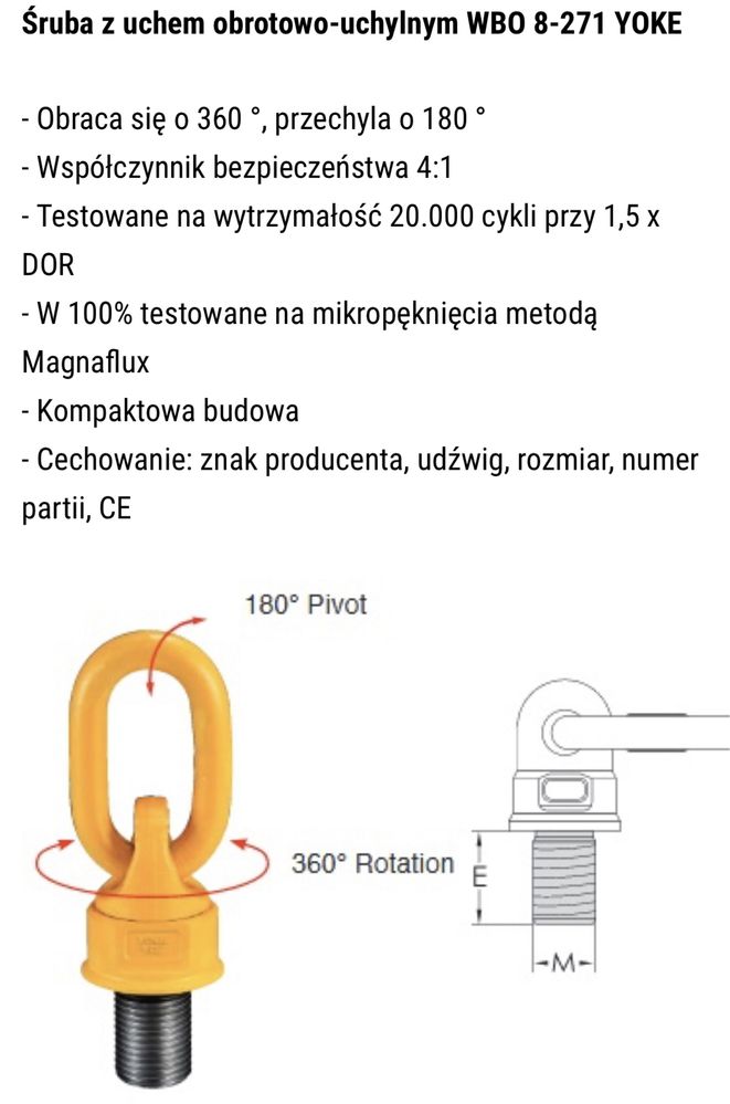 Zawiesie Yoke 3.5T M24 śruba z uchem obrotowym WBO 8-271