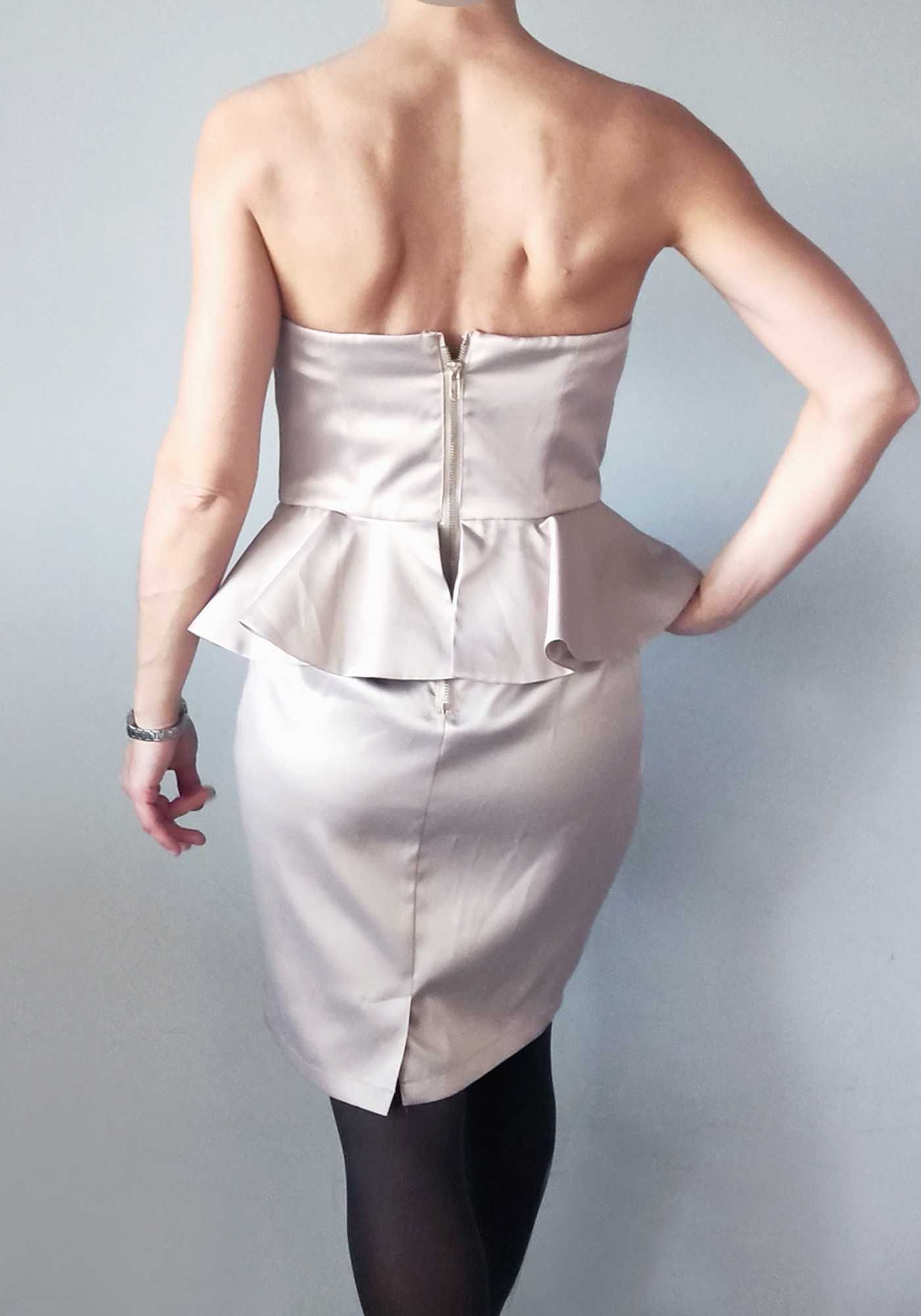 40 38 Zgrabna Taliowana Sukienka Beż Kamienie Elegancka Wizytowa Bal