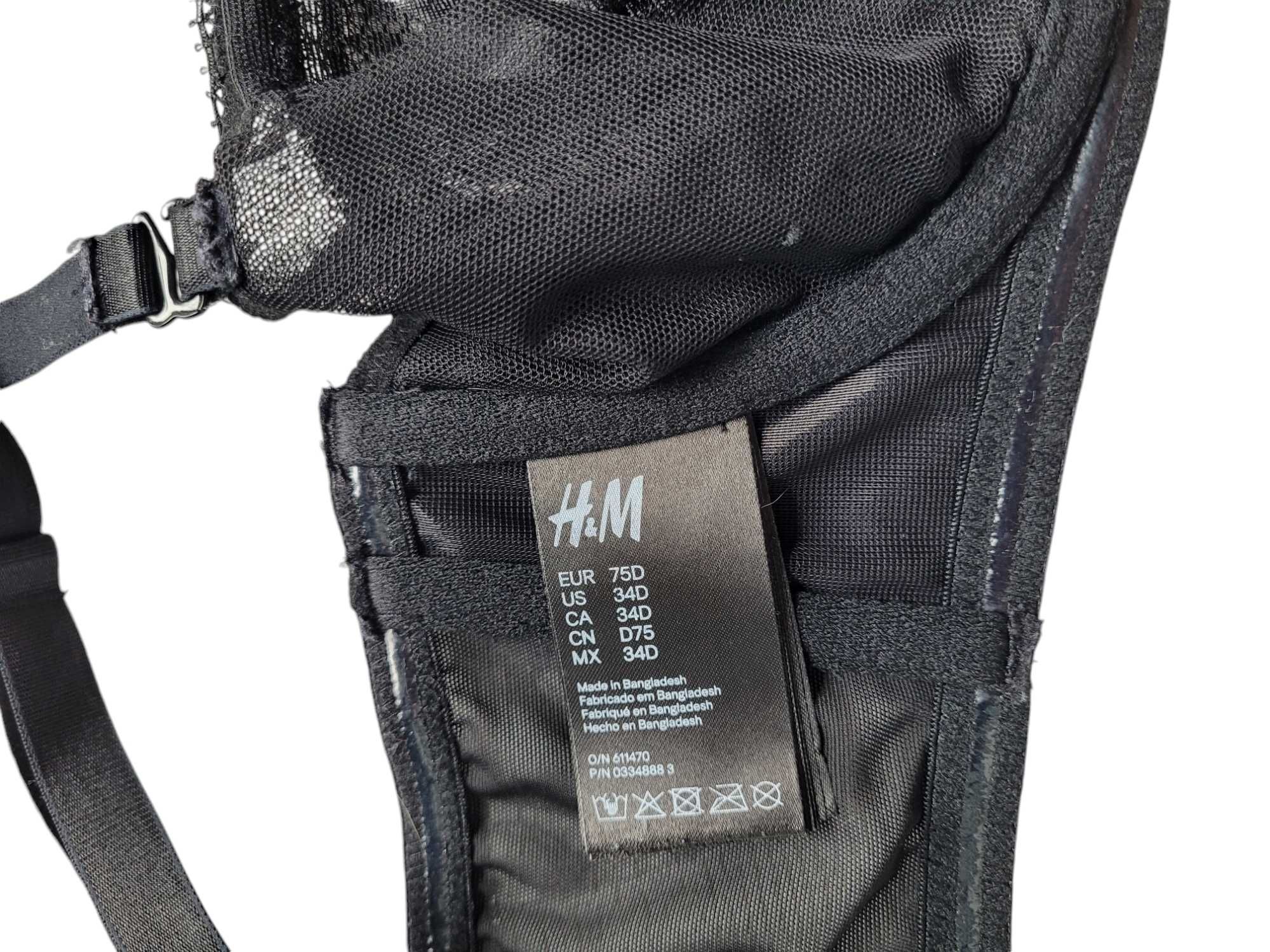 Czarny koronkowy stanik biustonosz 75D bielizna damska H&M