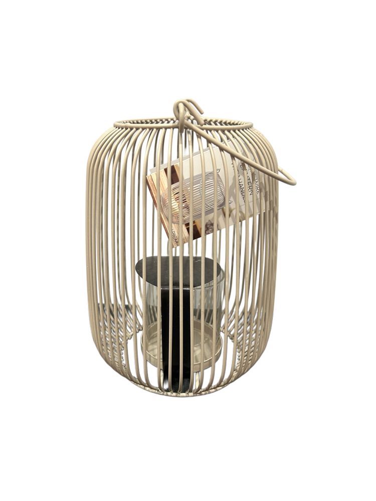 Metalowy lampion na świeczkę kremowy nr.8087