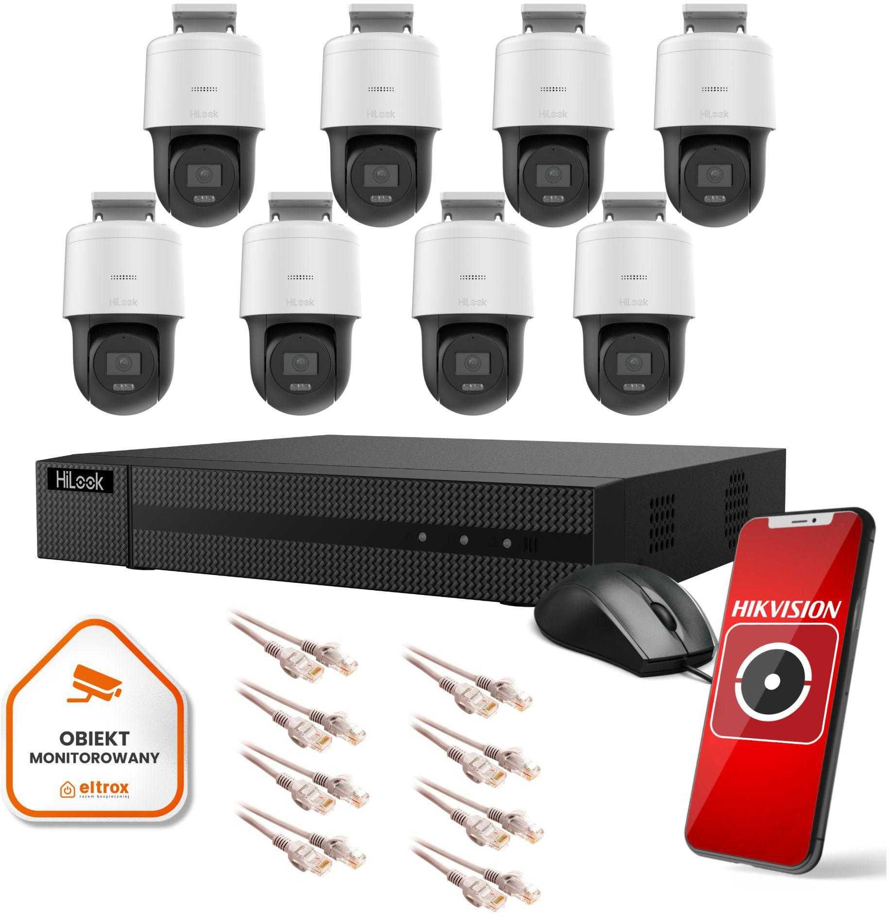 Zestaw monitoringu Hilook 8 kamer IP obrotowych 2MPx Eltrox Koszalin