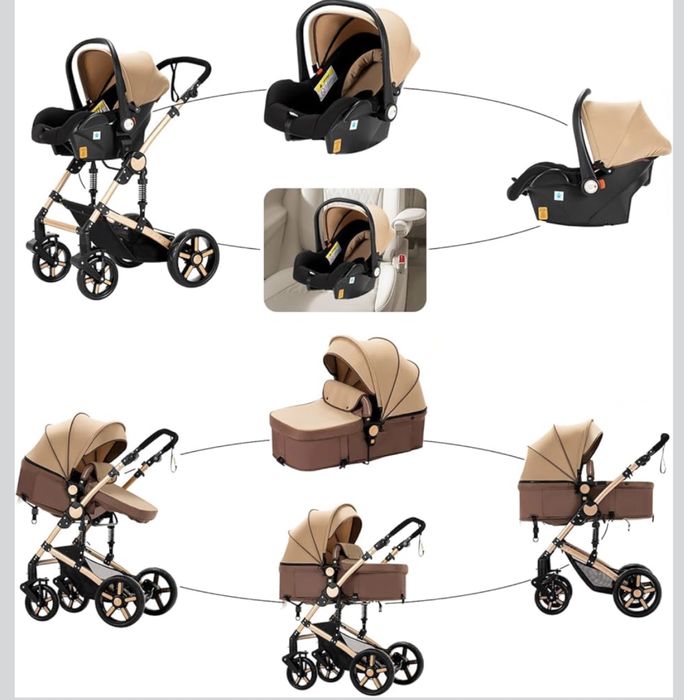 Carrinho de bebé 3 em 1, carrinho dobrável portátil