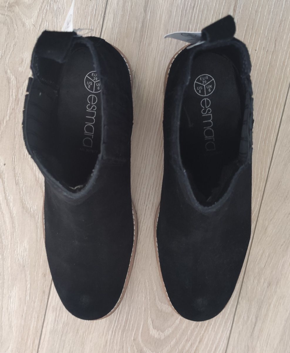 Buty botki Esmara 39 Lidl Chelsea Boots damskie czarne skórzane zamsz