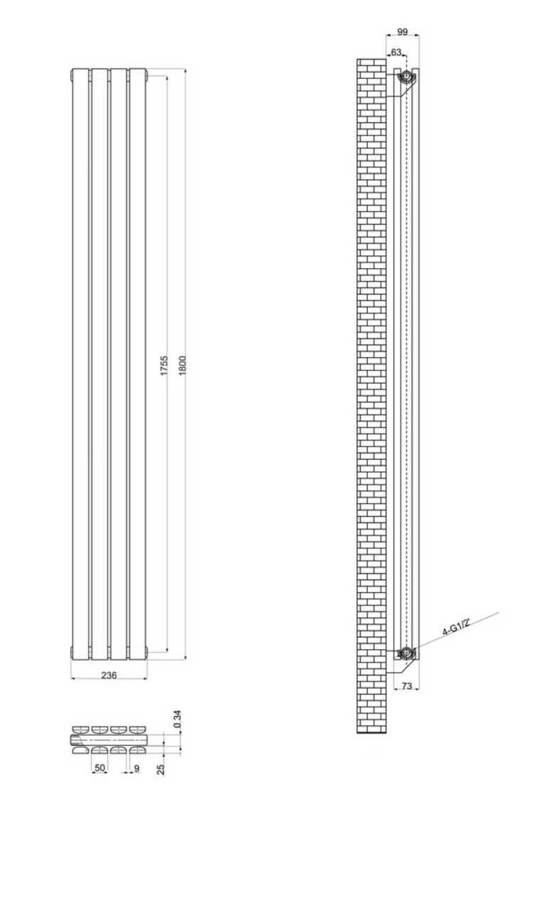 Вертикальные радиаторы отопления  Terni || 4/1800