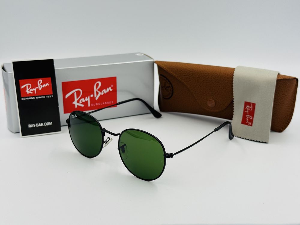 Солнцезащитные круглые очки Ray Ban Round Metal 3447 Green 50мм стекло