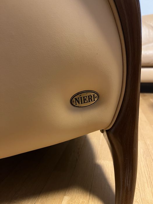 Komplet wypoczynkowy skóra sofa pufy fotele Alberto Nieri Kler beżowy