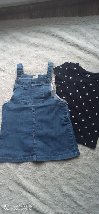 Dżinsowa spódniczka na szelkachr.86+koszulka
