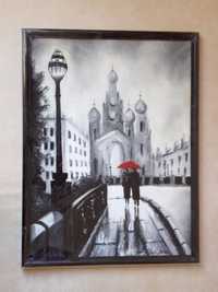 Картина черно-белая двое под зонтом дождь подарок