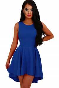 Sukienka niebieska asymetryczna plisowana rękaw L