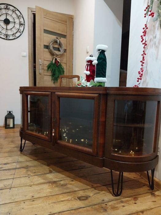 Retro komoda przedwojenna drewniana vintage witryna barek loft vintage