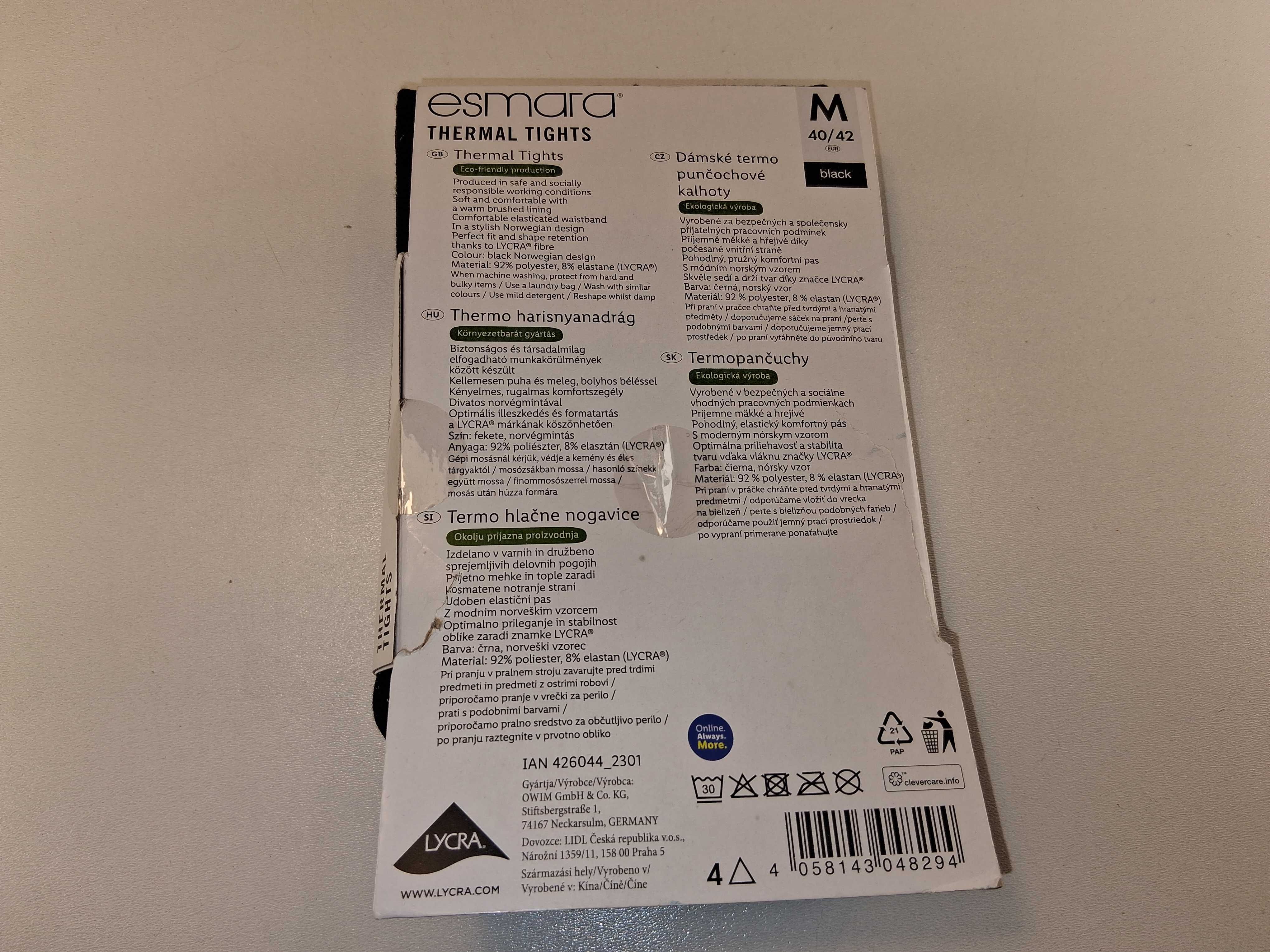 A065 Esmara Thermo 100 Rajstopy Termiczne Damskie Czarne M 40/42