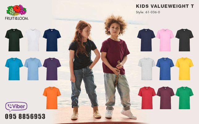 Детская футболка 100% хлопок  Fruit of the loom Kids Valueweight T