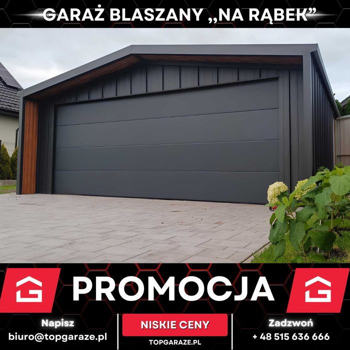 Nowoczesny garaż dwustanowiskowy 6x5,8 NA RĄBEK brama segmentowa