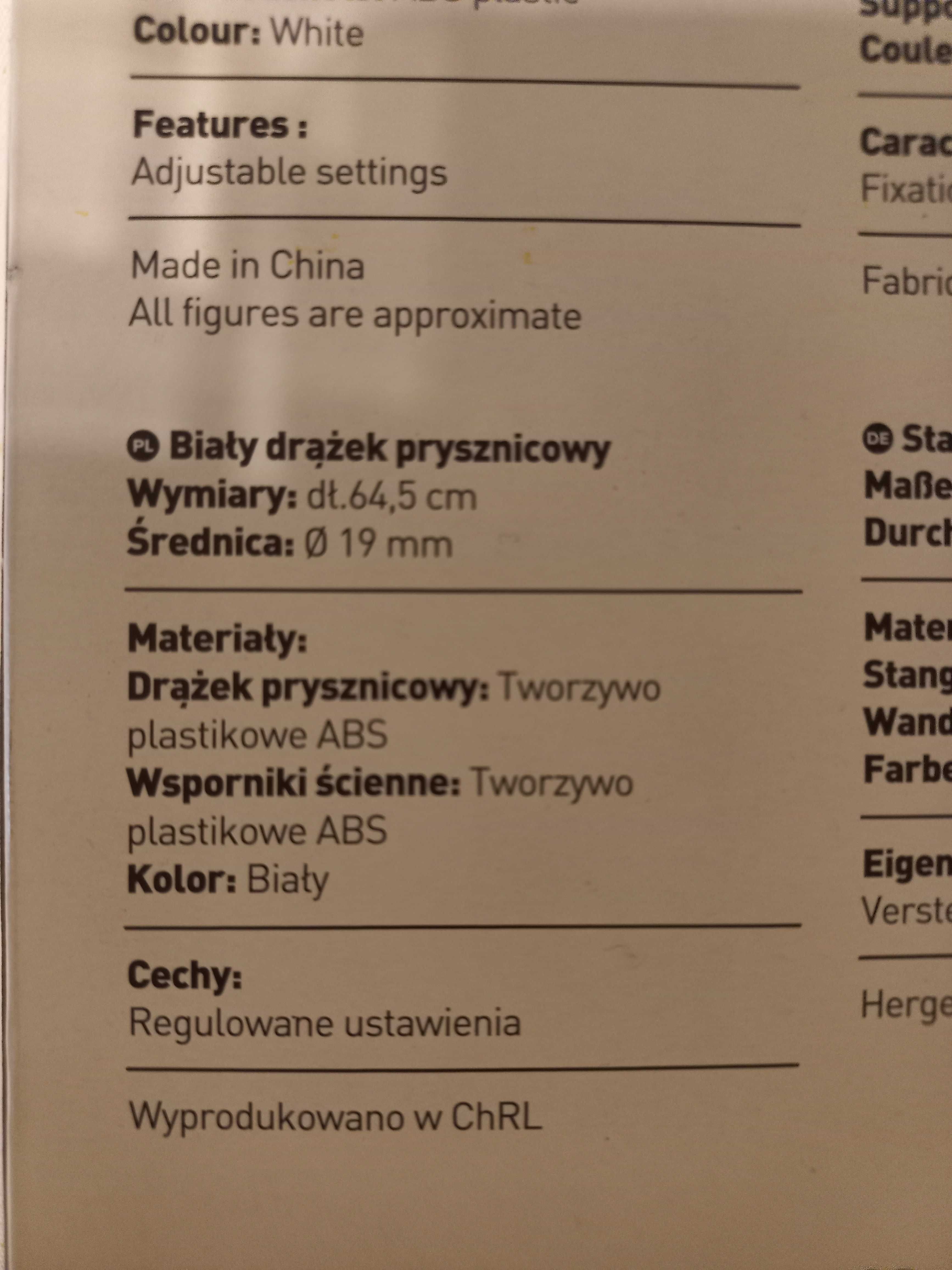 Drążek prysznicowy biały