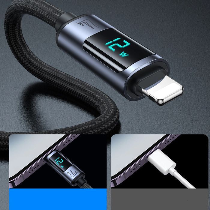 Kabel Lightning - USB A 2.4A 1.2m z wyświetlaczem LED Joyroom - czarny